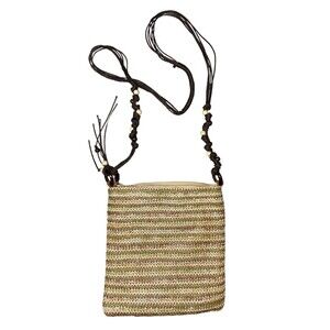 Sun N Sand Cross Body Striped Bag Green Brown Beige